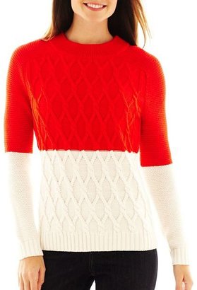 Liz Claiborne Long-Sleeve Colorblock Cable Sweater