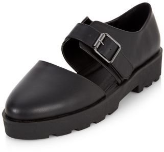 New Look Black Cut Out Panel Buckle Strap Chunky Shoes