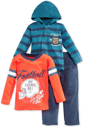 Nannette Little Boys' 3-Piece Football Tee, Striped Hoodie & Pants
