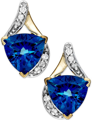 Macy's Blue Topaz (4 ct. t.w.) and Diamond (1/8 ct. t.w.) Earrings in 14k Gold