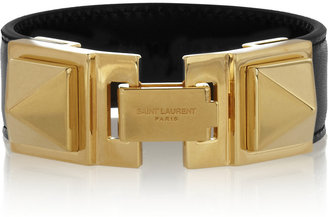 Saint Laurent Gold-plated and leather bracelet