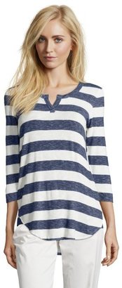 Wyatt navy and white striped stretch jersey 3/4 sleeve top