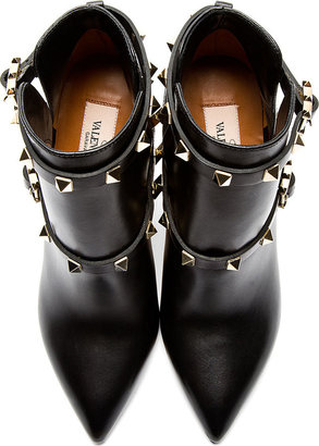 Valentino Black Rockstud Leather Stiletto Ankle Boot