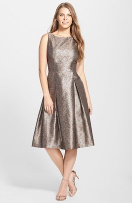 Tahari Metallic Jacquard Pleated Midi Dress