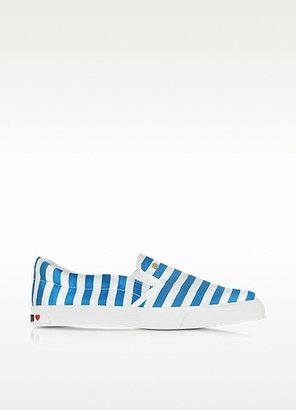 Moschino Blue and White Striped Canvas Slip-On