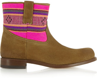 Penelope Chilvers Maya embroidered canvas and suede ankle boots