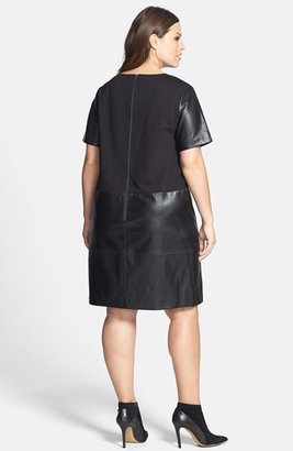 Halogen Leather & Ponte Knit Dress (Plus Size) (Online Only)