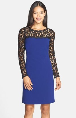 Adrianna Papell Lace & Crepe Shift Dress