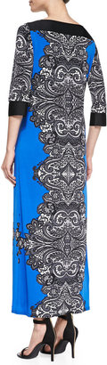 Melissa Masse Print Jersey Lace-Border Long Dress