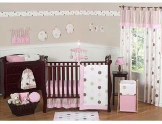 JoJo Designs Sweet Mod Dots Collection 11-Piece Crib Bedding Set in Pink/Chocolate