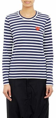 Comme des Garcons PLAY Women's Heart Striped Cotton T-Shirt - Navy, White
