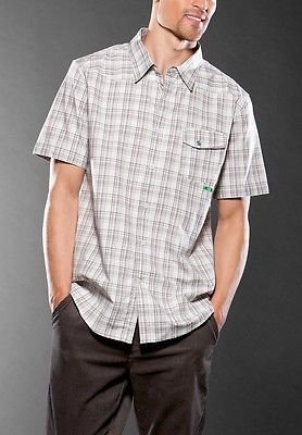 Oakley New Men's Braid Woven Shirt Short Sleeve Button Up Khaki Green Plaid NWT
