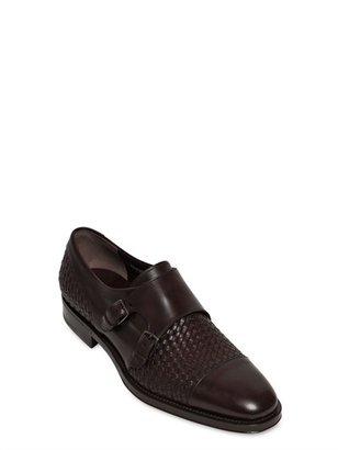 Ferragamo Pascale Woven Leather Monk Strap Shoes