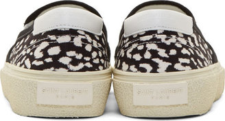 Saint Laurent Black & White Babycat Print Slip-on Shoes