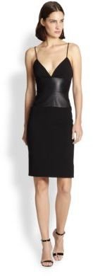 L'Agence Sleeveless Leather-Waistband Dress