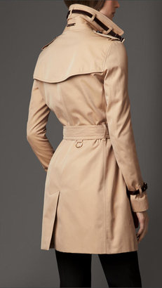 Burberry Cotton Gabardine Leather Detail Trench Coat