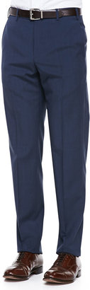 Zanella Virgin-Wool Flat-Front Dress Pants, Blue-Brown