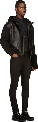 Neil Barrett Black Leather & Neoprene Bomber Jacket