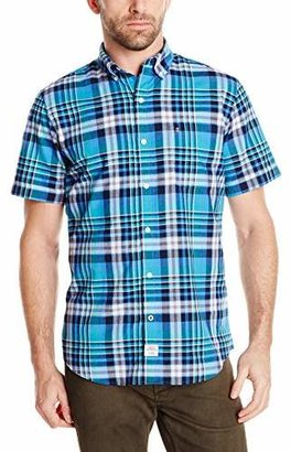 Izod Men's Saltwater Dockside Chambray Plaid Short Sleeve Shirt