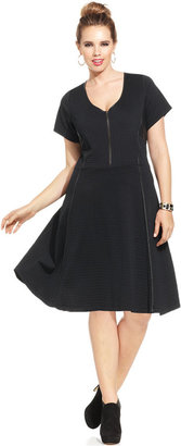 Jessica Simpson Plus Size Faux-Leather-Trim A-Line Dress