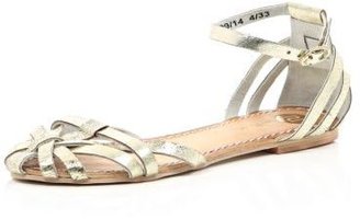 River Island Gold leather strappy sandals