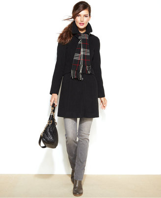 London Fog Petite Single-Breasted Wool-Blend Coat with Scarf