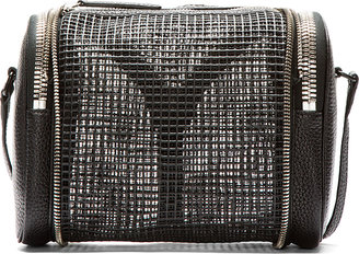 Kara Black Pebbled Leather & Mesh Double Date Bag