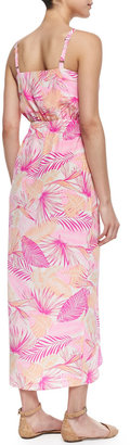 Amanda Uprichard Palm-Print Silk Tulip Maxi Dress, Pink