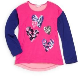 Design History Toddler's & Little Girl's Sequin Hearts Colorblock Top