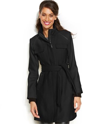 Vince Camuto Faux Leather-Trim Belted Coat