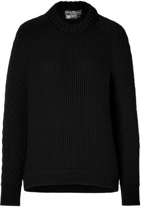 Ferragamo Wool Chunky Knit Pullover in Black