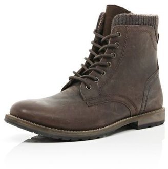 River Island Brown leather military boots