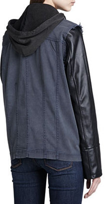 Vintage Havana Hooded Faux-Leather-Sleeve Jacket