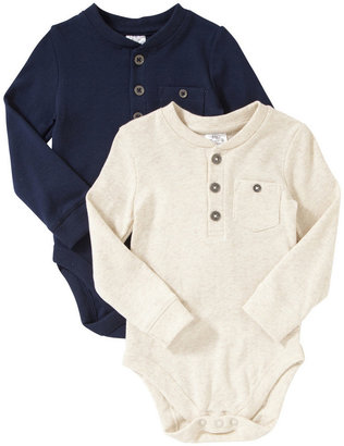 F&F 2 Pack of Henley Neck Long Sleeve Bodysuits