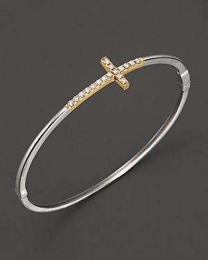 Bloomingdale's Diamond Cross Bangle in 14K White and Yellow Gold, 0.25 ct. t.w.