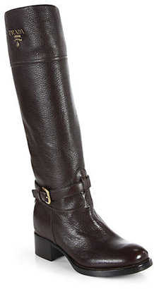 Prada Textured Leather Knee-High Boots