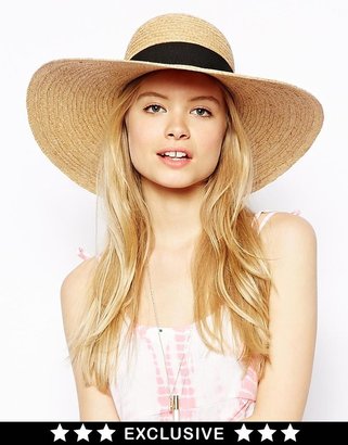 Catarzi Exclusive to ASOS Wide Brim Straw Hat with Black Ribbon