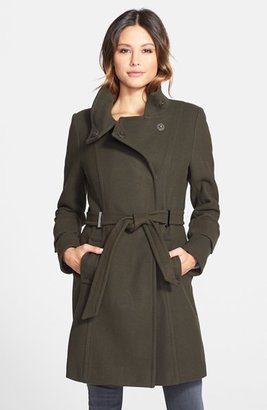Elie Tahari 'India' Stand Collar Belted Wool Blend Coat