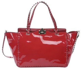RED Valentino Valentino red patent leather studded convertible trapeze tote