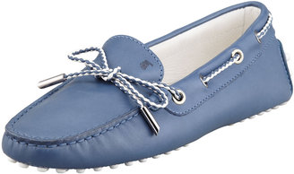 Tod's Heaven Laced Leather Driver, Denim Blue/White