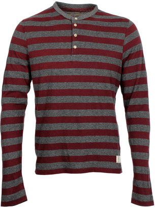True Religion Long Sleeved Grey & Port Stripe Button T-Shirt