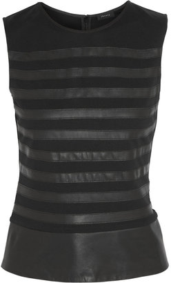 Theory Striped stretch-jersey and washed-leather top