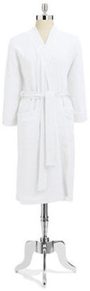 Cottonista 42 inch Short Waffle Knit Kimono Robe with Satin Piping-WHITE-Medium