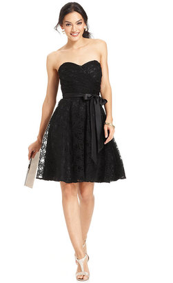 Marina Strapless Belted Lace Dress