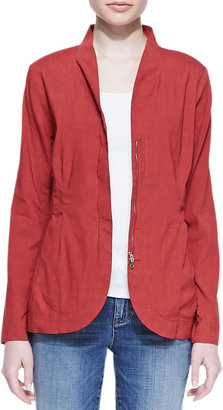 Eileen Fisher Linen/Viscose Stretch Shawl-Collar Peplum Jacket