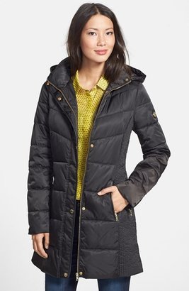 GUESS Faux Leather Trim Hooded Quilted Walking Coat (Online Only)