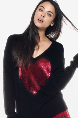 Wildfox Couture Sequin Red Heart V-Neck Sweater in Black