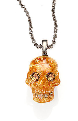 Alexander McQueen Crystal Skull Leaf Pendant Necklace