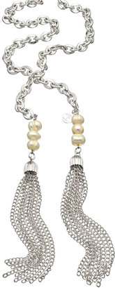 Jessica Elliot Silver Tassel Lariat Pearl Necklace
