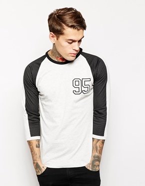 ASOS 3/4 Sleeve T-Shirt With Mesh Insert And 95 Chest Print - Gray marl